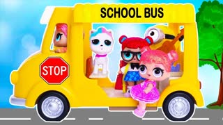 LOL Surprise Pretend Play with School Bus! The Wheels on the Bus Nursery Rhymes Songs for Children